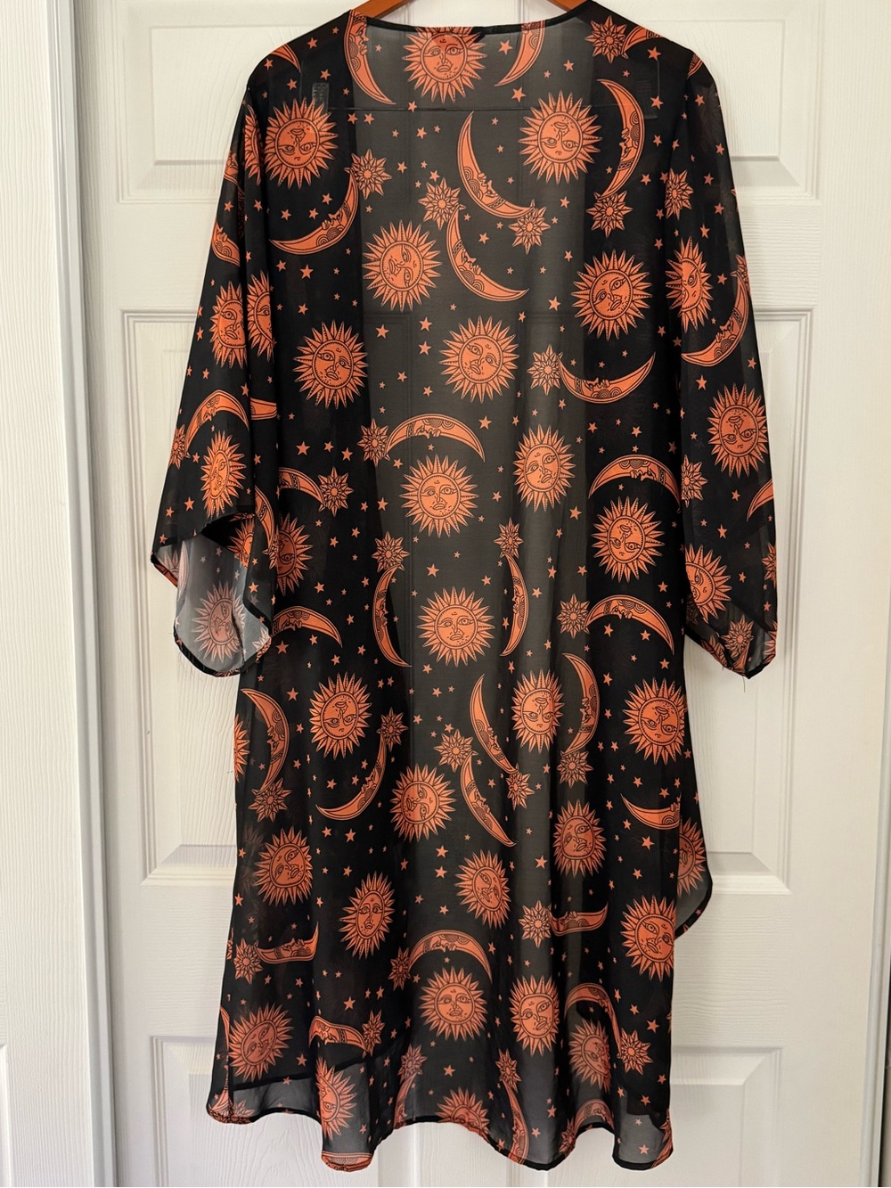 Feitong Celestial Sun Moon Star Sheer Kimono Cardigan Duster Cover Up